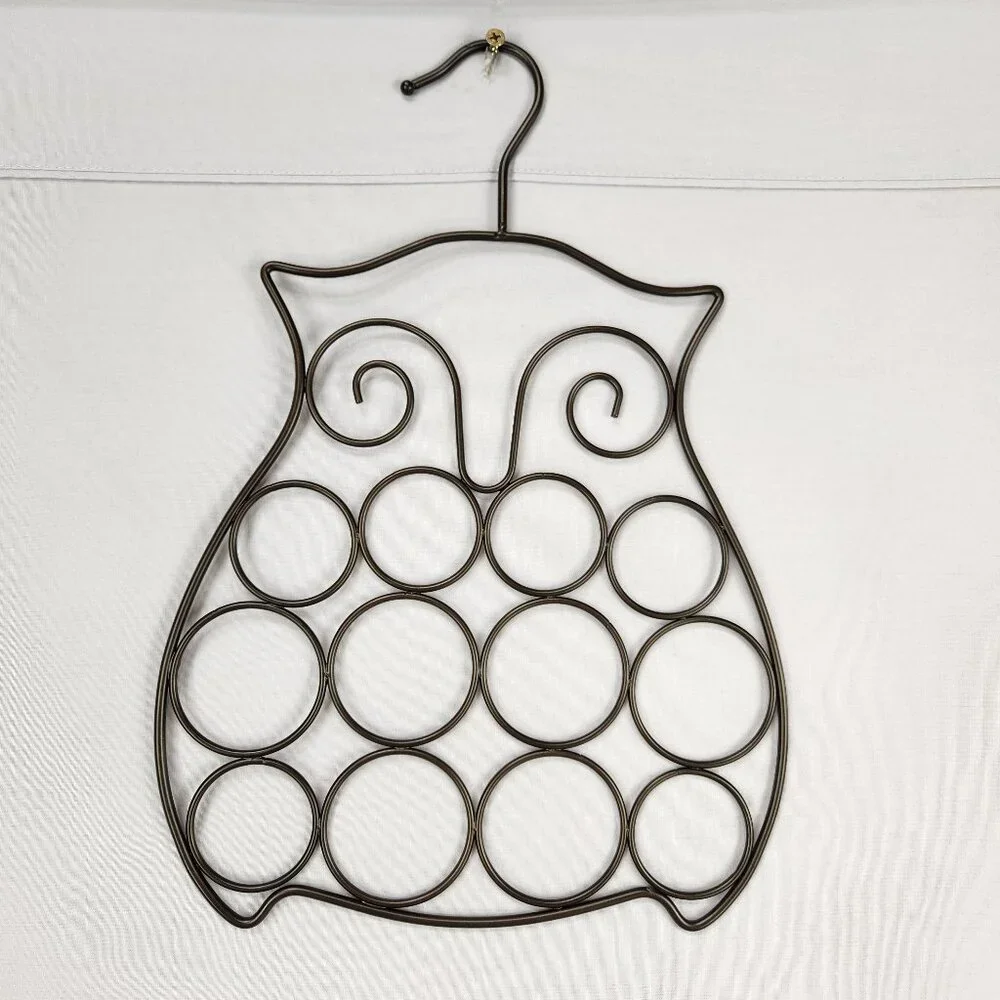 Metal Owl Figural Scarf Belt Hanger Holder Accessory Organizer Dark Olive Brown